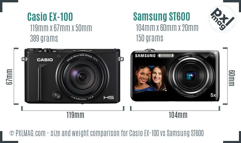 Casio EX-100 vs Samsung ST600 size comparison