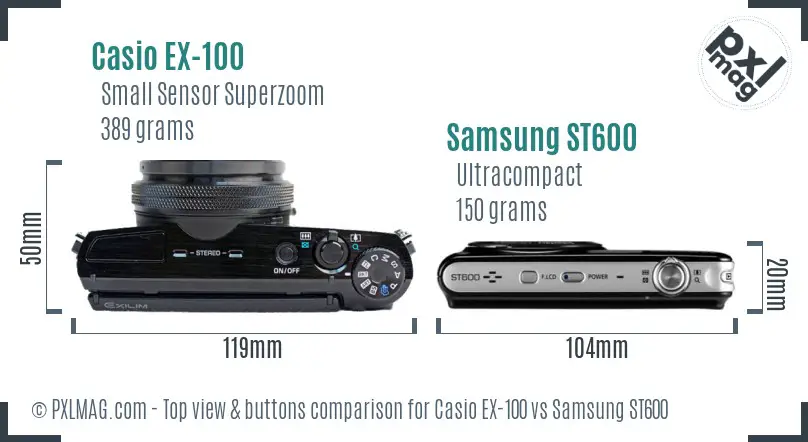 Casio EX-100 vs Samsung ST600 top view buttons comparison