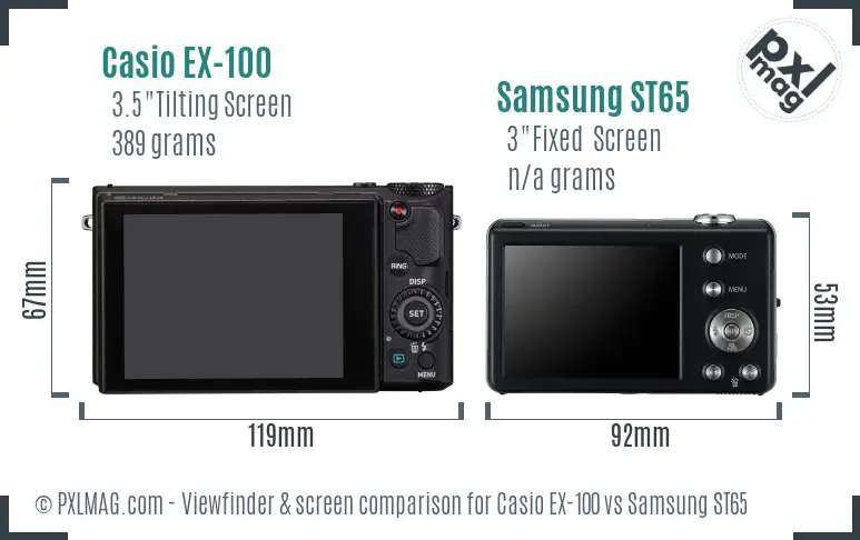 Casio EX-100 vs Samsung ST65 Screen and Viewfinder comparison