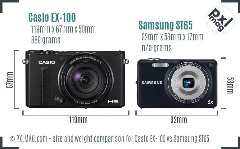 Casio EX-100 vs Samsung ST65 size comparison