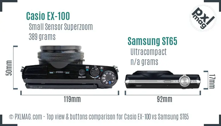 Casio EX-100 vs Samsung ST65 top view buttons comparison