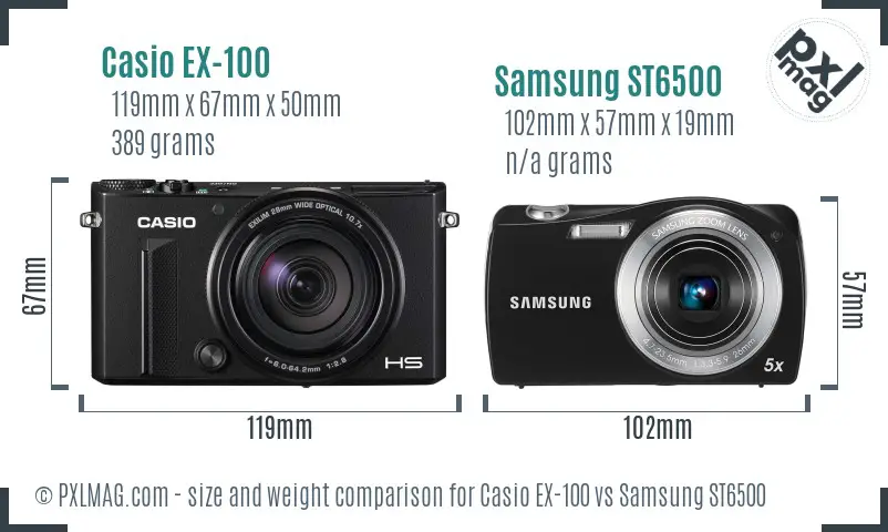 Casio EX-100 vs Samsung ST6500 size comparison Casio EX-100 vs Samsung ST6500 size comparison