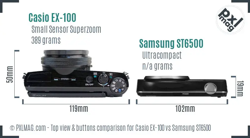 Casio EX-100 vs Samsung ST6500 top view buttons comparison Casio EX-100 vs Samsung ST6500 top view buttons comparison