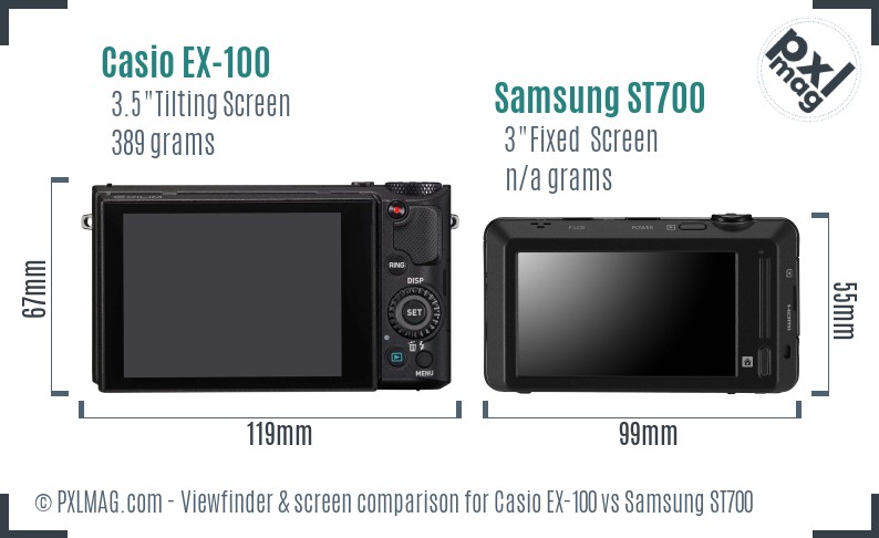 Casio EX-100 vs Samsung ST700 Screen and Viewfinder comparison