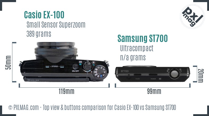 Casio EX-100 vs Samsung ST700 top view buttons comparison