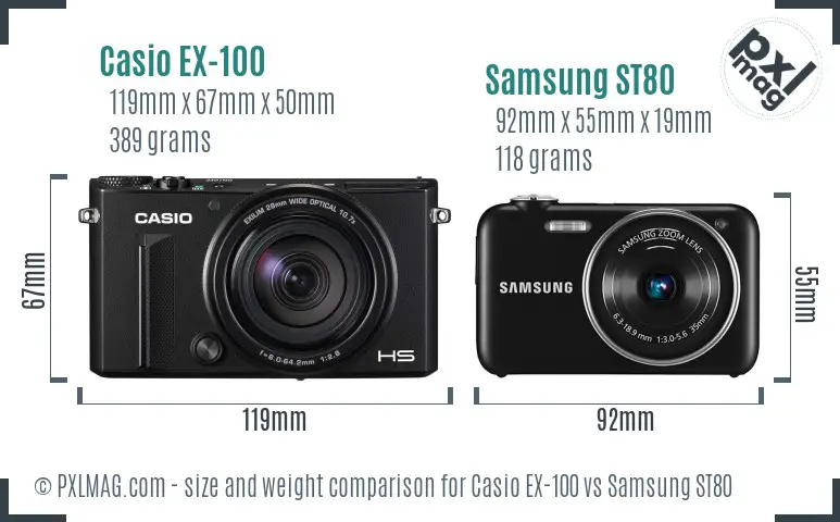 Casio EX-100 vs Samsung ST80 size comparison