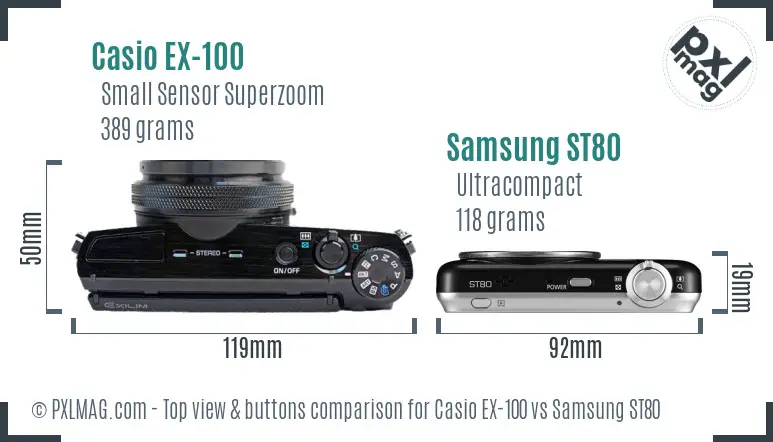 Casio EX-100 vs Samsung ST80 top view buttons comparison