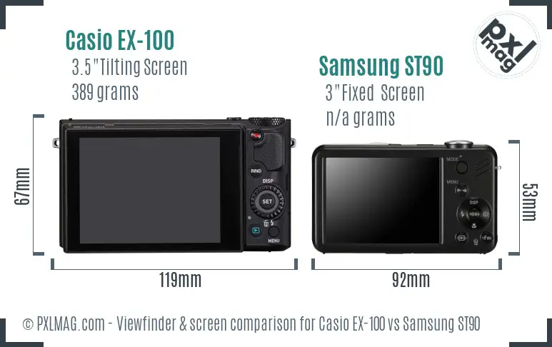 Casio EX-100 vs Samsung ST90 Screen and Viewfinder comparison