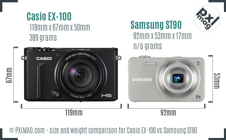 Casio EX-100 vs Samsung ST90 size comparison