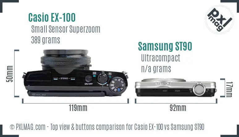 Casio EX-100 vs Samsung ST90 top view buttons comparison
