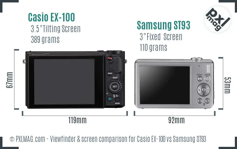 Casio EX-100 vs Samsung ST93 Screen and Viewfinder comparison