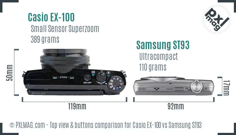 Casio EX-100 vs Samsung ST93 top view buttons comparison