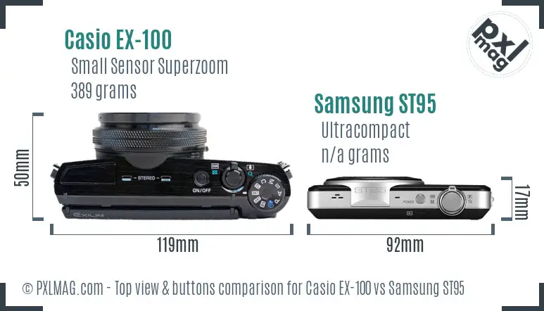 Casio EX-100 vs Samsung ST95 top view buttons comparison Casio EX-100 vs Samsung ST95 top view buttons comparison