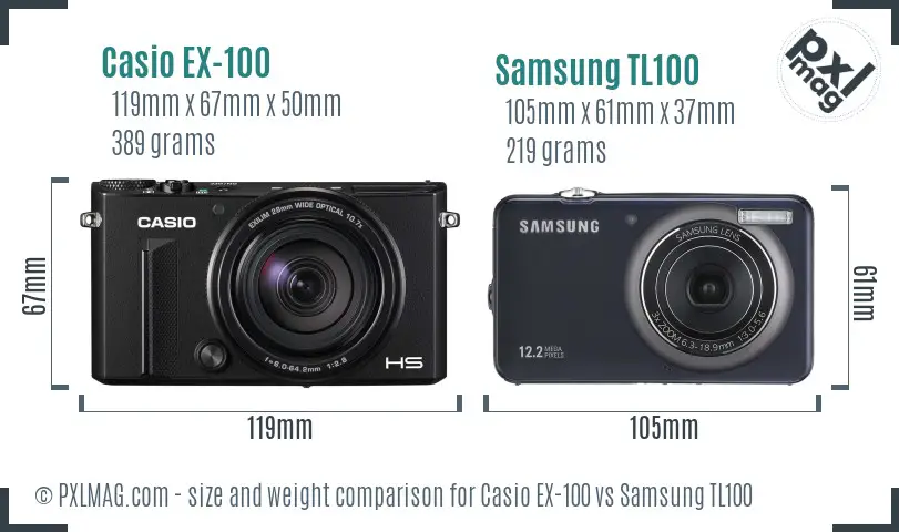 Casio EX-100 vs Samsung TL100 size comparison