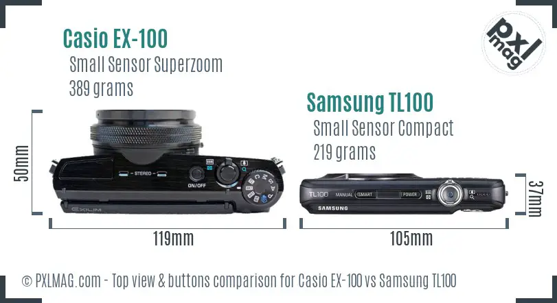 Casio EX-100 vs Samsung TL100 top view buttons comparison