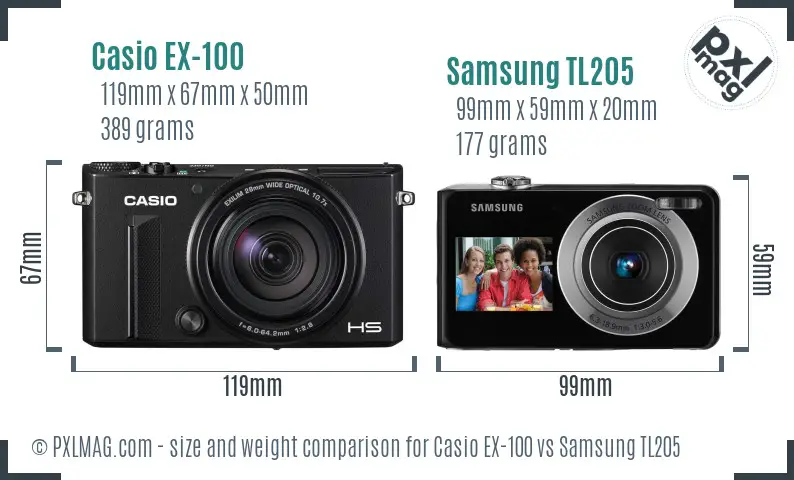 Casio EX-100 vs Samsung TL205 size comparison