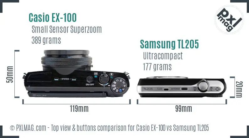 Casio EX-100 vs Samsung TL205 top view buttons comparison
