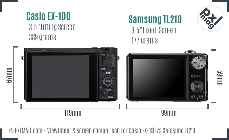 Casio EX-100 vs Samsung TL210 Screen and Viewfinder comparison