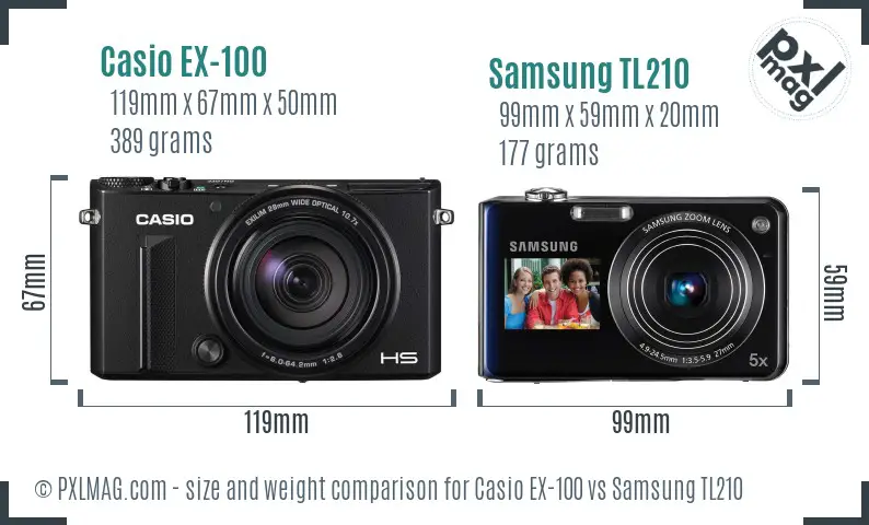 Casio EX-100 vs Samsung TL210 size comparison