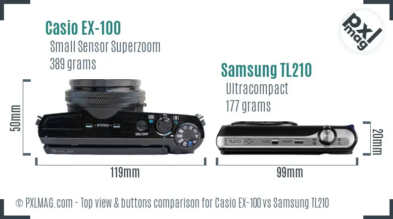 Casio EX-100 vs Samsung TL210 top view buttons comparison