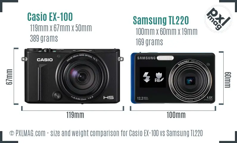 Casio EX-100 vs Samsung TL220 size comparison