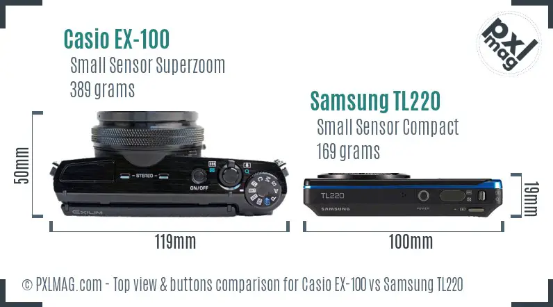 Casio EX-100 vs Samsung TL220 top view buttons comparison