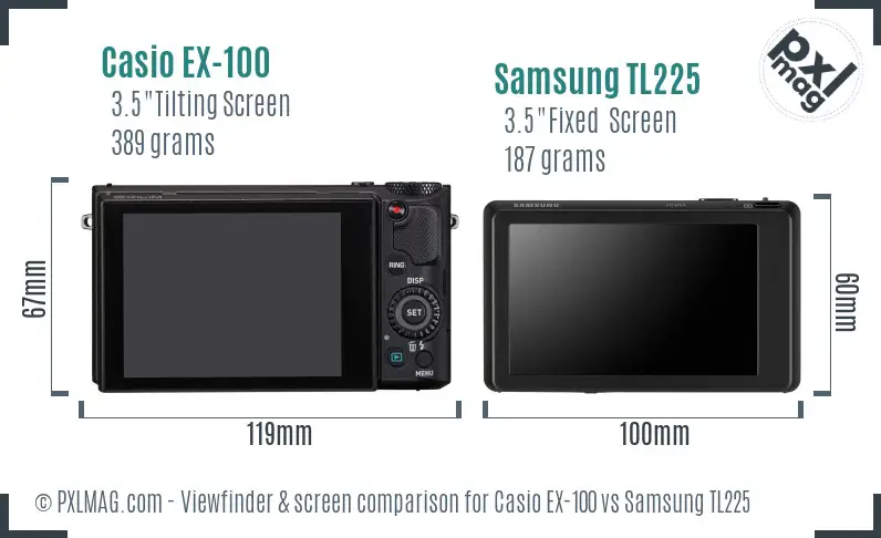 Casio EX-100 vs Samsung TL225 Screen and Viewfinder comparison
