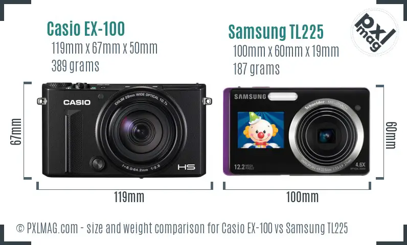 Casio EX-100 vs Samsung TL225 size comparison