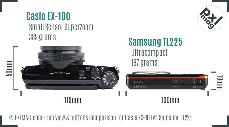 Casio EX-100 vs Samsung TL225 top view buttons comparison