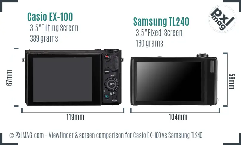 Casio EX-100 vs Samsung TL240 Screen and Viewfinder comparison