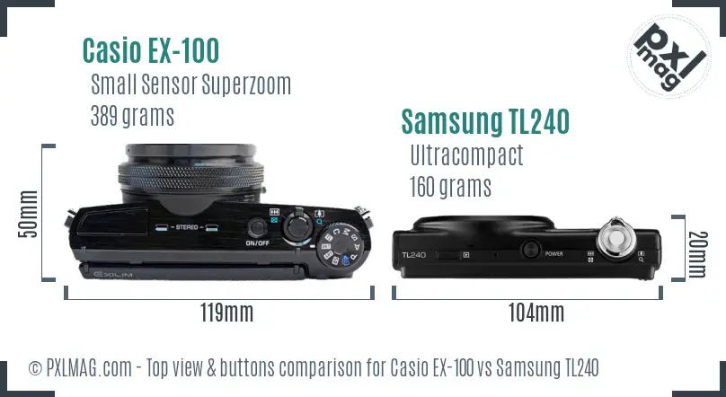 Casio EX-100 vs Samsung TL240 top view buttons comparison