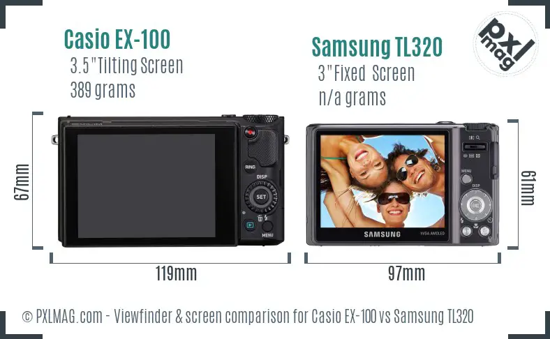 Casio EX-100 vs Samsung TL320 Screen and Viewfinder comparison