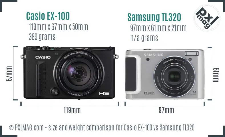 Casio EX-100 vs Samsung TL320 size comparison