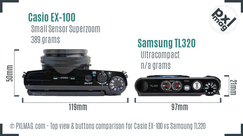 Casio EX-100 vs Samsung TL320 top view buttons comparison