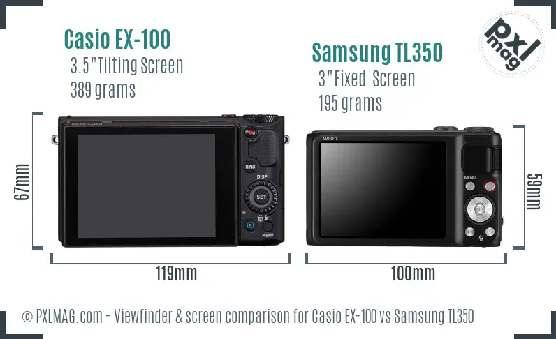 Casio EX-100 vs Samsung TL350 Screen and Viewfinder comparison