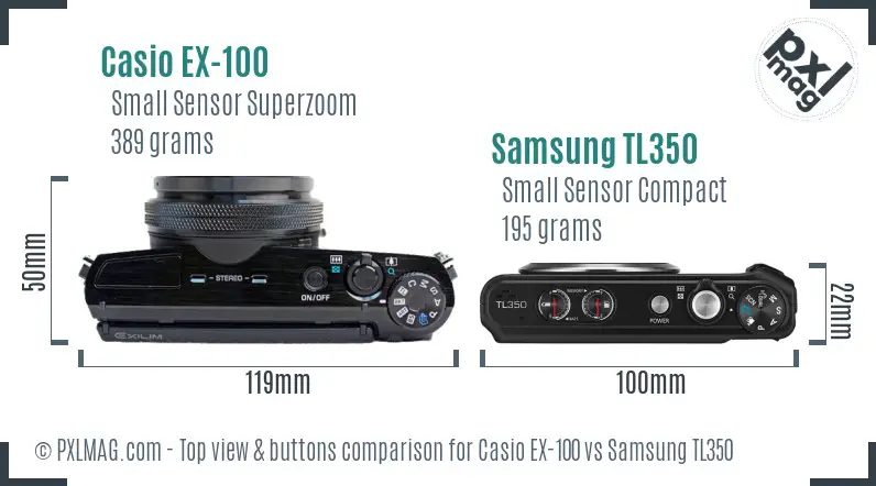 Casio EX-100 vs Samsung TL350 top view buttons comparison