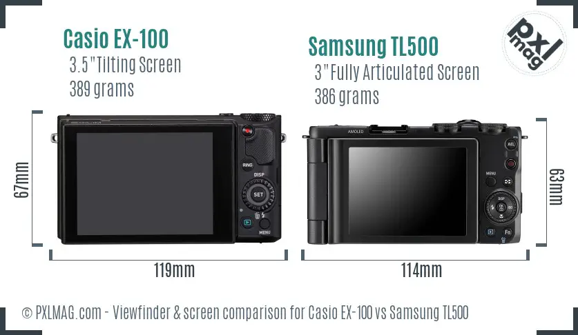 Casio EX-100 vs Samsung TL500 Screen and Viewfinder comparison