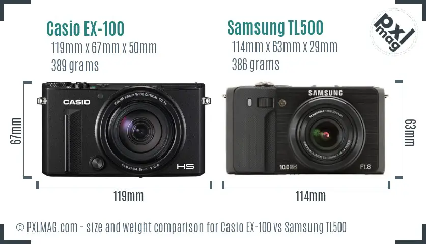 Casio EX-100 vs Samsung TL500 size comparison