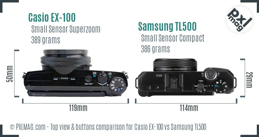 Casio EX-100 vs Samsung TL500 top view buttons comparison