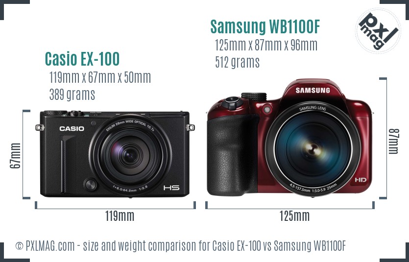 Casio EX-100 vs Samsung WB1100F size comparison