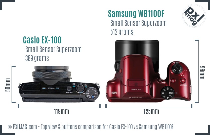 Casio EX-100 vs Samsung WB1100F top view buttons comparison