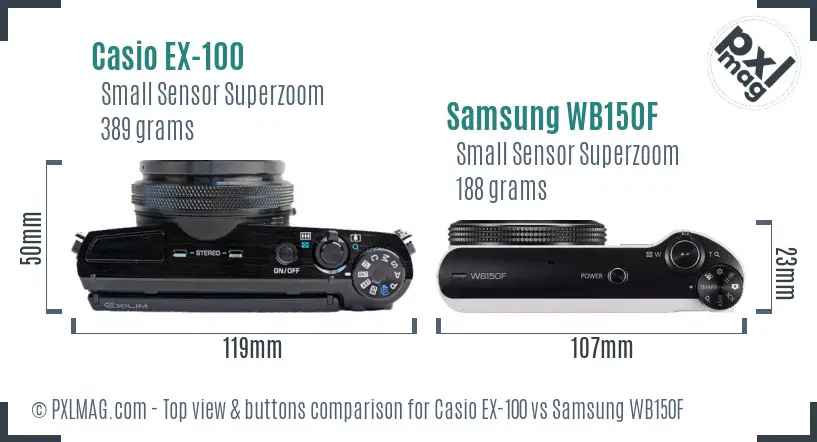 Casio EX-100 vs Samsung WB150F top view buttons comparison