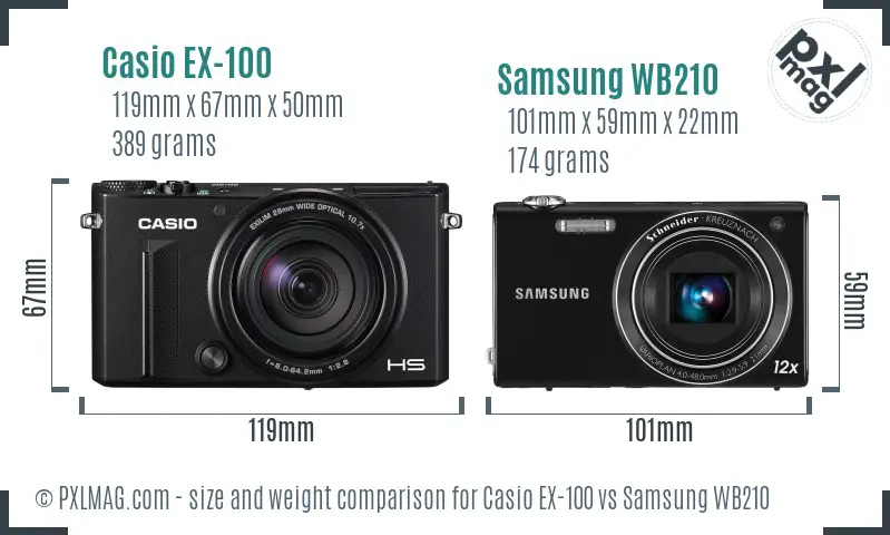 Casio EX-100 vs Samsung WB210 size comparison