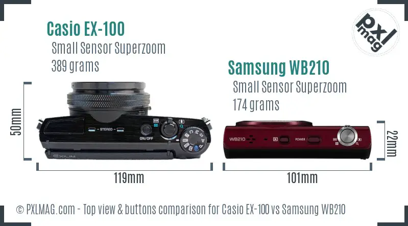 Casio EX-100 vs Samsung WB210 top view buttons comparison