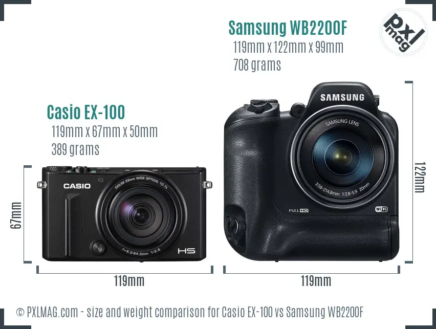 Casio EX-100 vs Samsung WB2200F size comparison