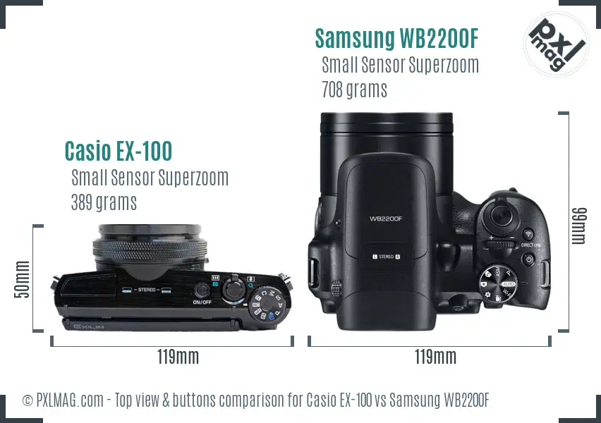 Casio EX-100 vs Samsung WB2200F top view buttons comparison