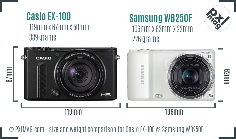 Casio EX-100 vs Samsung WB250F size comparison