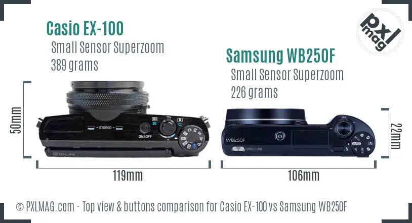 Casio EX-100 vs Samsung WB250F top view buttons comparison