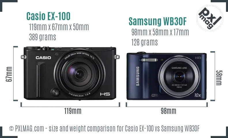 Casio EX-100 vs Samsung WB30F size comparison