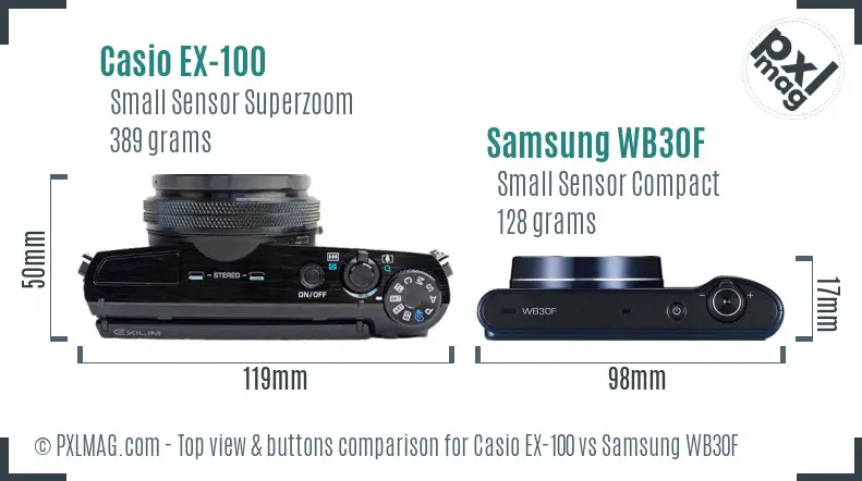 Casio EX-100 vs Samsung WB30F top view buttons comparison